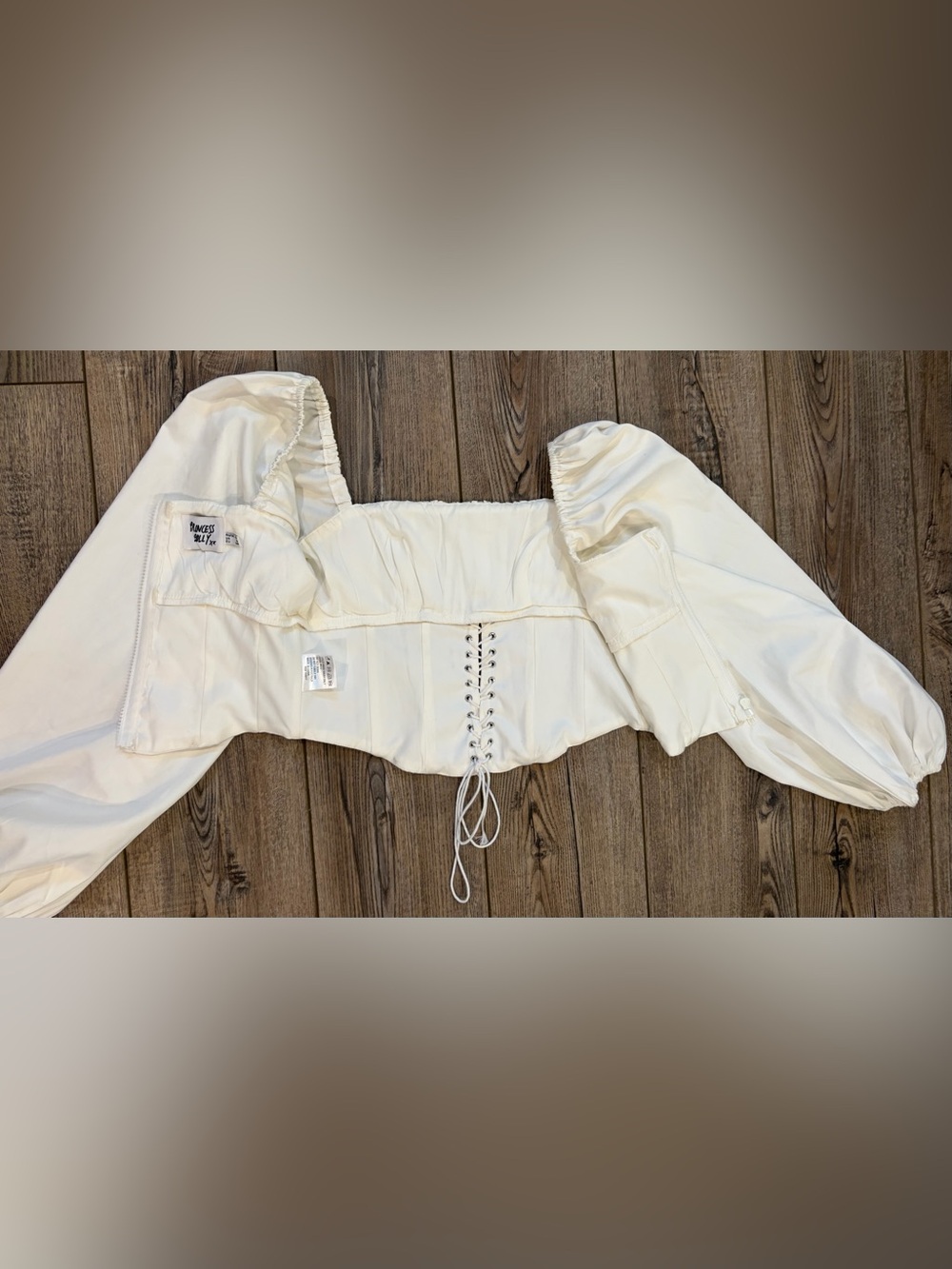 Princess Polly White Lace Up Corset Top Puff Sleeve Crop Blouse US 6 - Picture 10 of 13